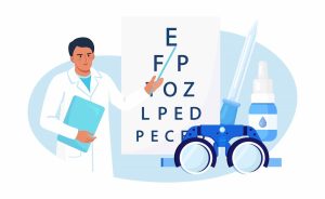 Stop in for Carmel Contact Lenses options at Amy Walden and Associates image shows eye doctor and chart
