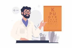 Schedule a visit with a Carmel Pediatric Eye Doctor at Amy Walden and Associates image shows doctor next to eye chart