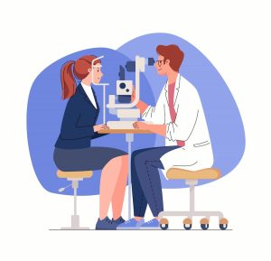 Receive specialty Eye Doctor Westfield care from Amy Walden and Associates image shows doctor and patient completing eye exam