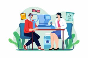 Visit Amy Walden and Associates for regular Westfield Optometry care image shows doctor and patient at eye exam