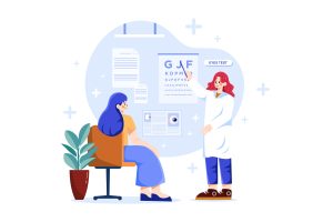 Discuss Optometry Fishers services with Amy Walden and Associates image shows patient and doctor conducting vision test