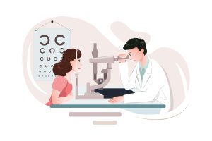 Set up an appointment with Westfield Optometrists at Amy Walden and Associates image shows optometrist and patient during exam