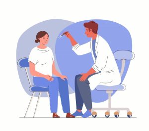 Visit Amy Walden & Associates for your next pair of Westfield Eyeglasses image shows doctor evaluating patient