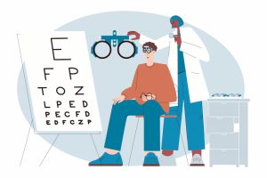 Find the right Noblesville Contact Lenses with Amy Walden and Associates image shows patient sitting during eye exam