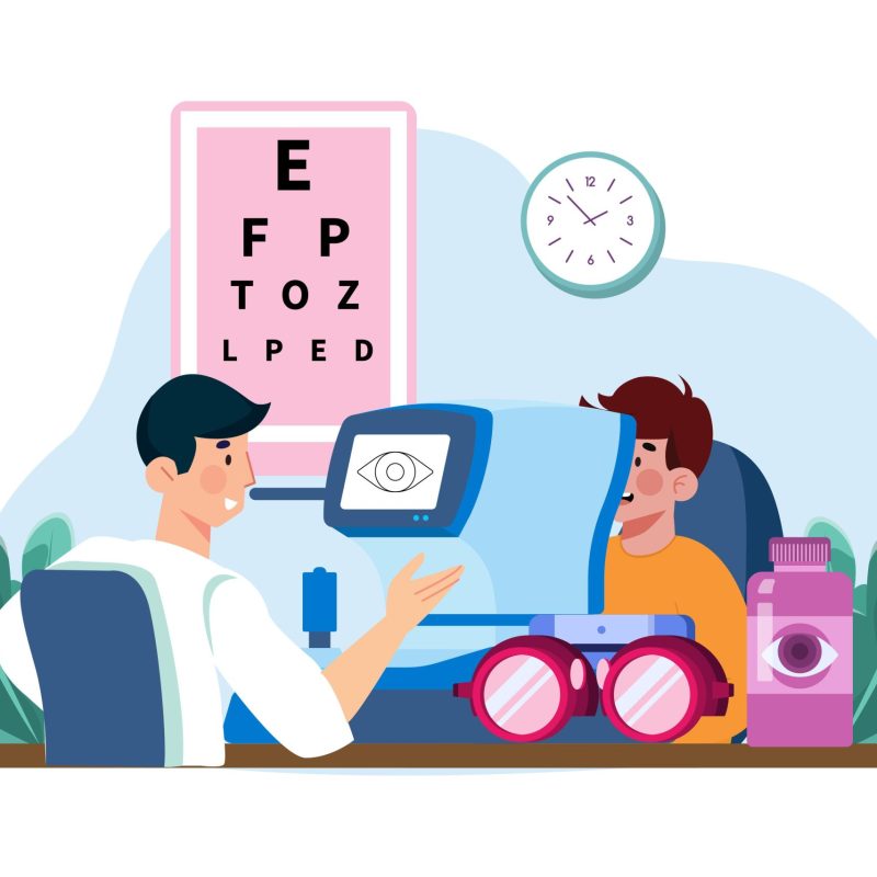 carmel pediatric eye doctor 2 Regular eye exams with a Carmel Pediatric Eye Doctor can help a child's vision image shows doctor and patient in office